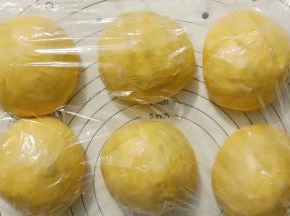 取出面团后平均分成6份揉圆盖保鲜膜松弛15-20分钟。