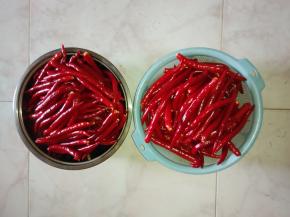 提前准备好新鲜红尖椒，去蒂、擦洗干净。