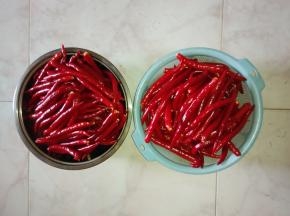 提前准备好新鲜红尖椒，去蒂、擦洗干净。