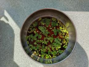 锅里加水煮开后舀一大勺倒入调料碗中备用