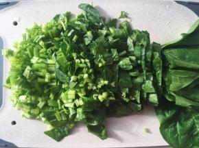 新鲜菠菜清洗干净，滤干水分，切成碎段