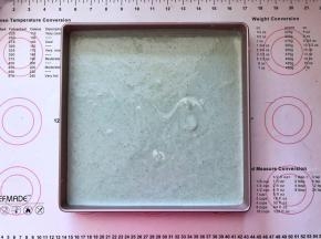 15、倒入蛋糕盘中，刮平表面，轻轻震出气泡。