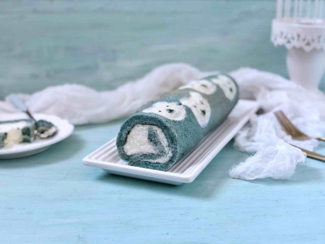 蝶豆花小熊日式棉花蛋糕卷