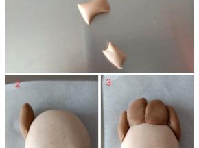 如图所示，取适量可可面团搓成长条，分割成4份，做出莱德的头发来