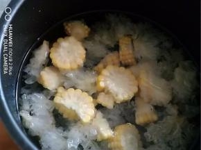 添加适量的清水（喜欢吃甜的将冰糖一同放入），盖上锅盖，选择炖煮键。