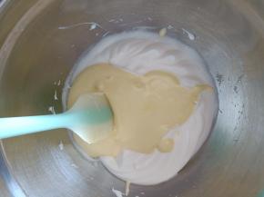 9.全部倒入剩下的蛋白霜中，翻拌均匀
