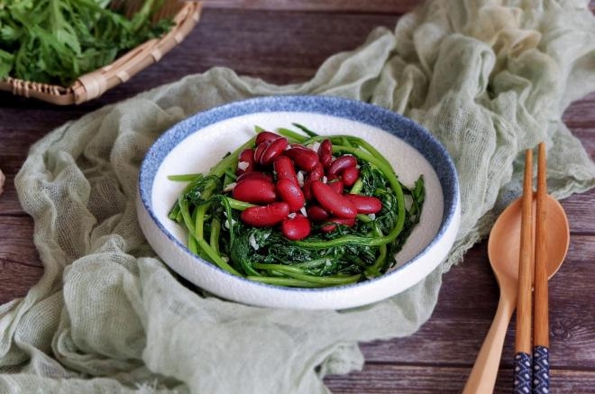 红腰豆炒茼蒿
