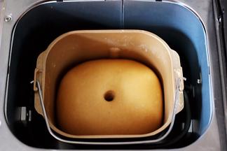 手沾面粉插入面团，不塌陷不回缩即发酵完成。