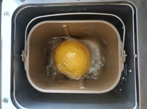 6、拨掉面包机的插头，盖好保鲜膜盖上盖子于面包机中直接室温发酵。