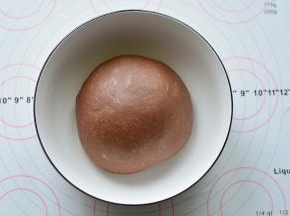 揉好的面团放到大碗里，盖上保鲜膜，可以室温或者放烤箱30度发酵