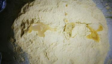 酵母加入水中搅拌均匀，倒入面粉中