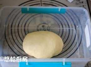 面团收光滑，放入保鲜盒中，扣好盖子室温下进行一发，室温23度。