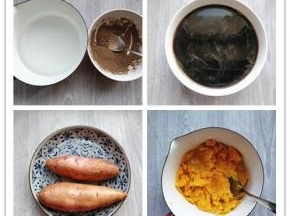 1.先制作仙草：将黑凉粉加凉开水，搅拌到无颗粒的状态。2.再加入热水，搅匀后小火煮至沸腾，晾晾后倒入大碗内，入冰箱冷藏至凝固。3.接下来制作红薯圆子：红薯洗净，放入装了少许水的浅盘中，入微波炉高火三分钟，翻转一下再高火两分钟，捏捏感觉内芯变软就是熟了。4.将红薯取出，剥皮后捣碎，加糯米粉和少许水调匀。