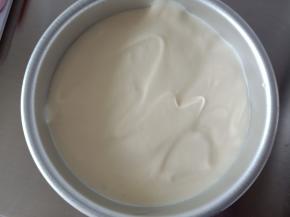 12.倒入6寸模具中8分满即可，用刮刀将表面刮平，轻震几下，震去大气泡
