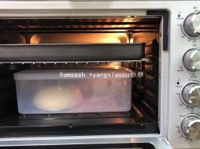 揉圆放进盒子内，送进烤箱，调至发酵区，进行第一次发酵