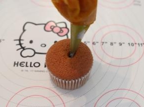 从中间挤入蛋糕胚内。