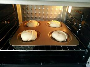 放入烤箱进行二次发酵，模具下面放碗热水。