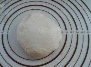 将所有水油皮所需食材全部混合在一起，将其揉成光滑的面团，如图所示，盖好保鲜膜进行室温醒发30分钟。