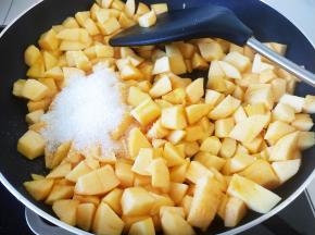 苹果块、白糖、一点点盐翻炒。