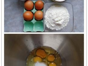 预热烤箱，上下火同时加热，165度10分钟。同时准备好制作杯蛋糕的食材，鸡蛋最好是室温状态。2. 将鸡蛋和细砂糖倒入长帝CF-6001厨师机的不锈钢搅拌桶内。