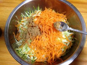 
两种丝放入盆中，加入五香粉