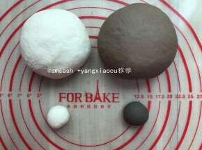 在白色面团取出20克面团，加入竹炭粉揉至完全混合均匀，（如图）