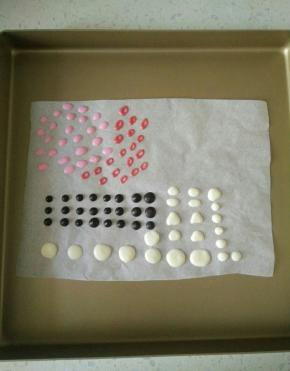 用融化的巧克力在油纸上画出装饰件。