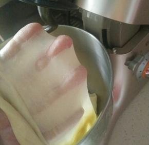 揉至完全扩展，盖保鲜膜进行基础发酵。