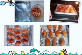 把腌制入味的鸡中翅均匀的放在烤网上， 放入预热好的烤箱中层。