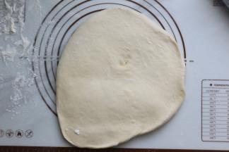 发酵好的面团拿出来放到揉面垫里，将面团进行排气，排气好的面团，再分成等量的两个小剂子