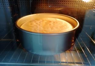 这是烤了10分钟的时候，蛋糕已经发起来了。