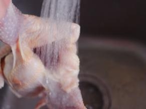 买回来的三黄鸡先用自来水冲洗一下后。