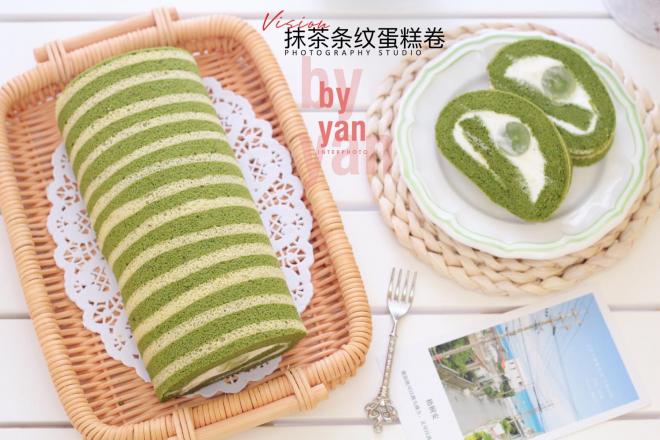 抹茶条纹蛋糕卷