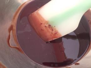 黄油和巧克力融化一体，搅拌均匀