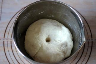 发酵好的面团用手指插入，有不回缩，不反弹的的圆孔形成