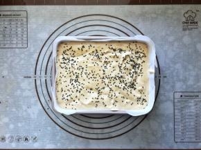 15、倒入学厨9寸蛋糕模具中，撒上黑芝麻，震出气泡。