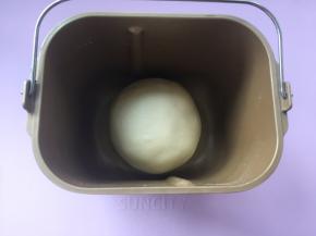 将面团揉光滑，面包桶启动发酵程序，发酵面团，也可以室温盖保鲜膜发酵；
