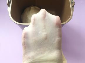 揉好的面团有弹性，切下一小块可以撑出薄薄的有弹性的手套膜，面团横切面几乎没有孔洞，手套膜搓破，破洞的边缘光滑；