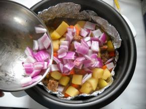 按键跳起，倒入洋葱，翻动一下，盖盖，利用余温使洋葱断生。焖好的鸭肉盛入盘中食用（天气寒冷时不用盛出装盘，可利用保温档慢慢享用）。