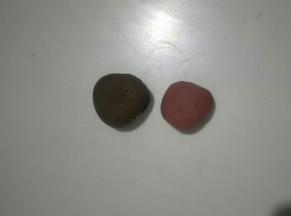 两个10克的小面团分别加入奥利奥粉末和红曲米粉揉成带色面团，如果太干就加入一点点牛奶