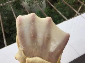 直到能拉出薄膜，即揉好了，在面包机中发酵