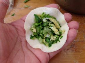 
取一个饺子皮填入适量的馅