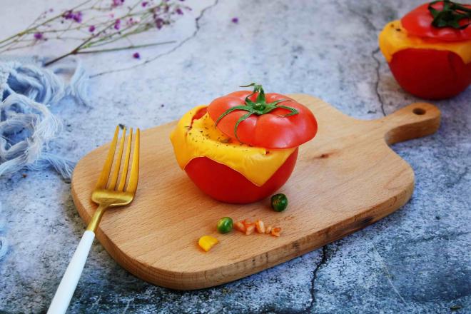 芝士焗番茄鲜虾米饭盅
