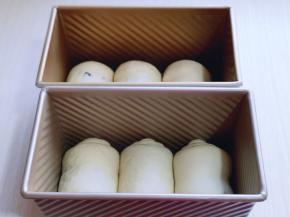 依次做好的卷，放入吐司模具中。（我的模具450g）