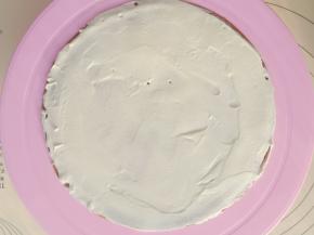 用抹刀将奶油抹匀，再放下一张。