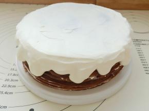 把之前装在裱花袋里的打到6分发的淡奶油挤在上面。