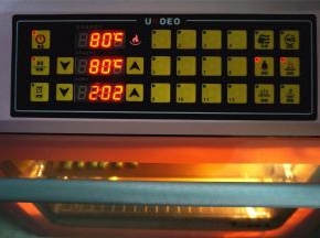 放入风炉，开启风干功能，默认温度80度。如果饼干比较细，温度可以适当降低5度，高温容易烤裂图案。时间长短可以根据实际情况调节，以糖霜凝固变干为标准。一般需要烘干1小时左右。