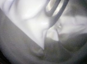 加入最后的糖，同样中低速打发至打蛋器提起，蛋白不易落下，有小直尖即可