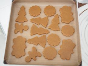 烤盘铺上高温油纸，将饼干胚摆放整齐