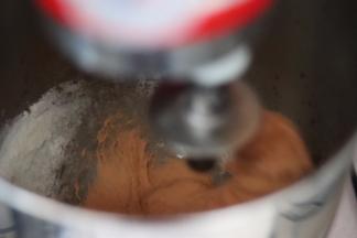 启动厨师机，搅拌面团，预留的水根据面团状态再决定是否加入，待面团成团光滑后加入黄油，直到可以拉出大片稍结实的膜即可。